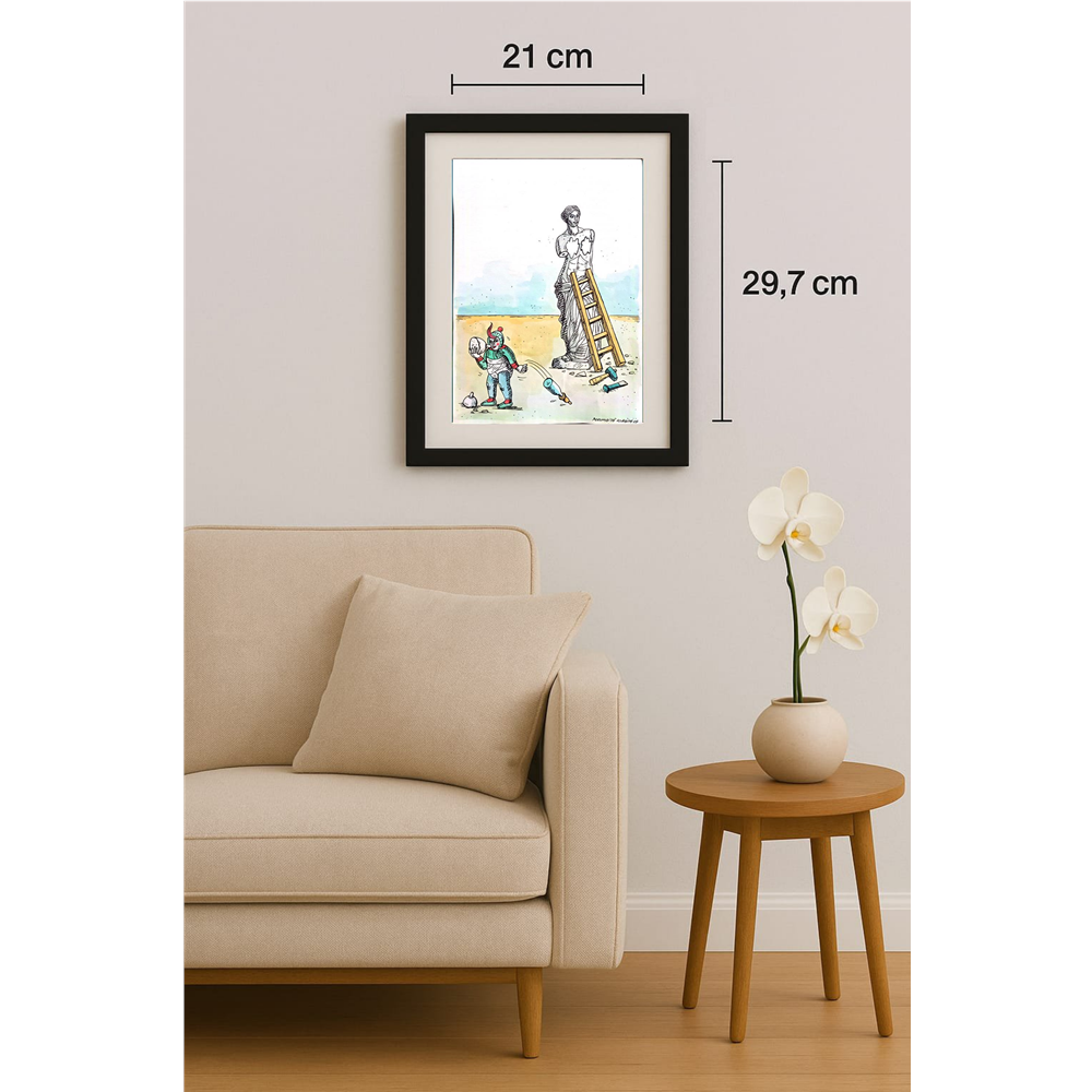 Porumbita Mihaita 29x21cm Orijinal Karikatür Tablo BOD00032