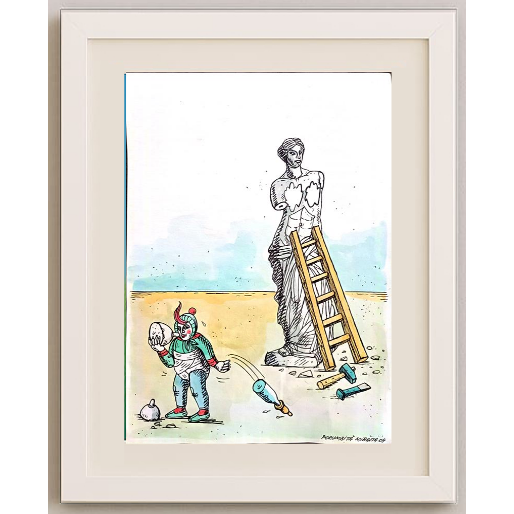 Porumbita Mihaita 29x21cm Orijinal Karikatür Tablo BOD00032