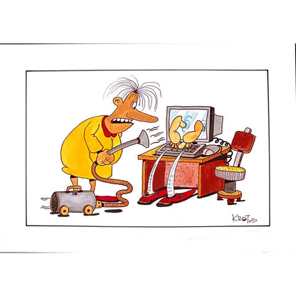Tadeusz Krotos 29x21cm Orijinal Karikatür Tablo BOD00044