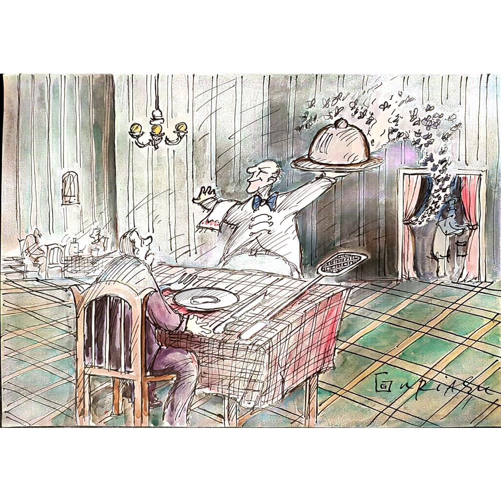 Ghinea Uriasu 29x21cm  Orijinal Karikatür Tablo BOD00053