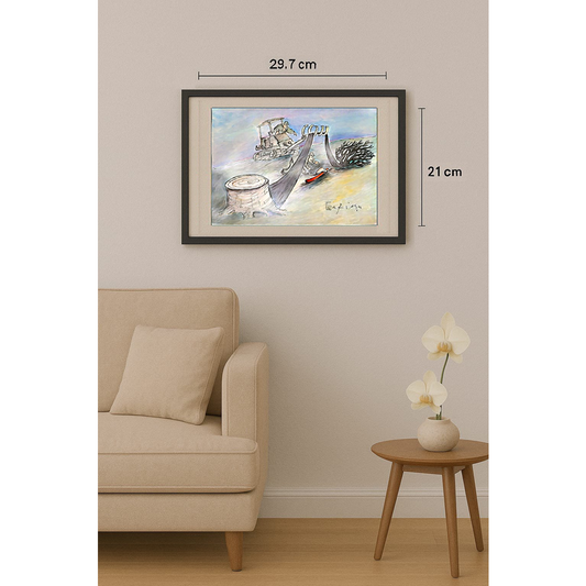 Ghinea Uriasu 29x21cm Orijinal Karikatür Tablo BOD00054