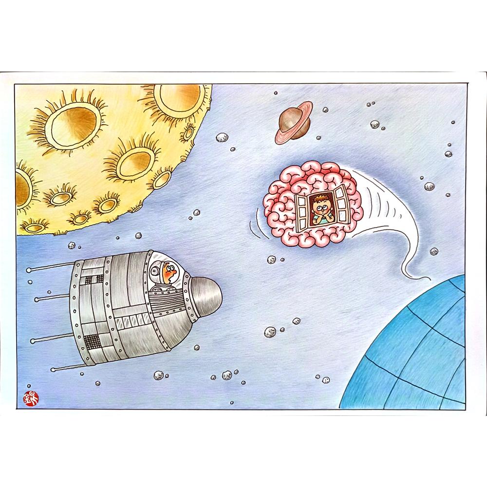 Huang Kun 29x21cm Orijinal Karikatür BOD00112