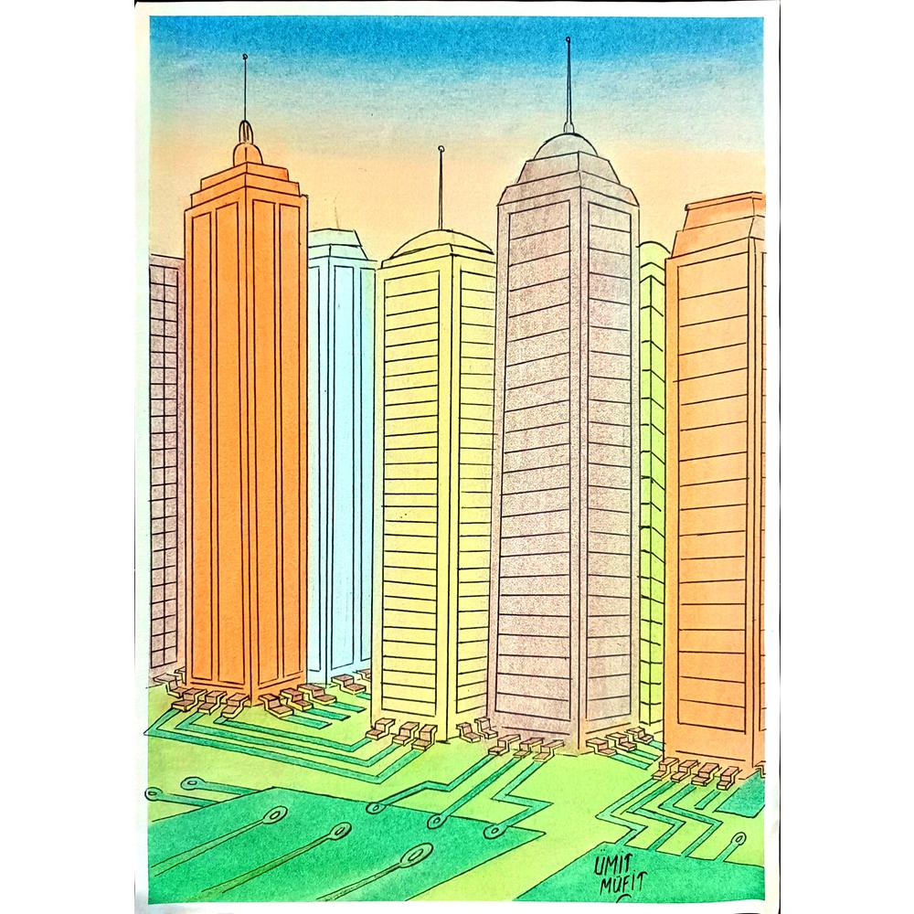 Ümit Müfit Dinçay 29x21cm Orijinal Karikatür BOD00462