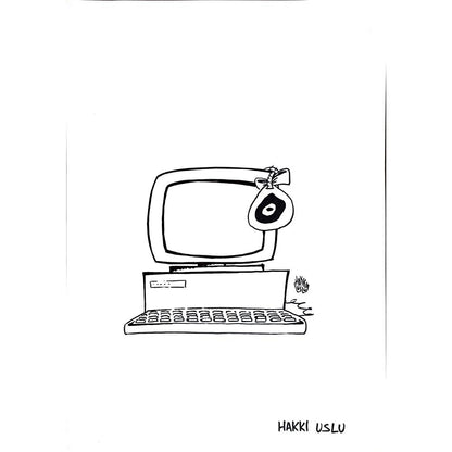 Hakkı Uslu 43x30cm Orijinal Karikatür BOD00916