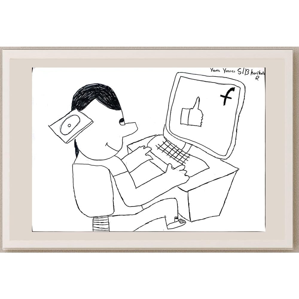 Yavuz Yazıcı 43x30cm Orijinal Karikatür BOD01459