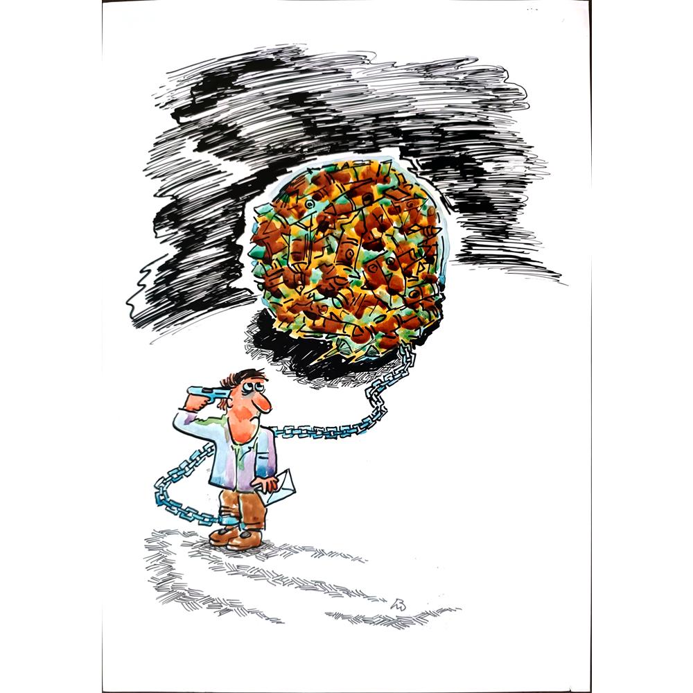 Mikael Botscharov 29x21cm Orijinal Karikatür BOD01768