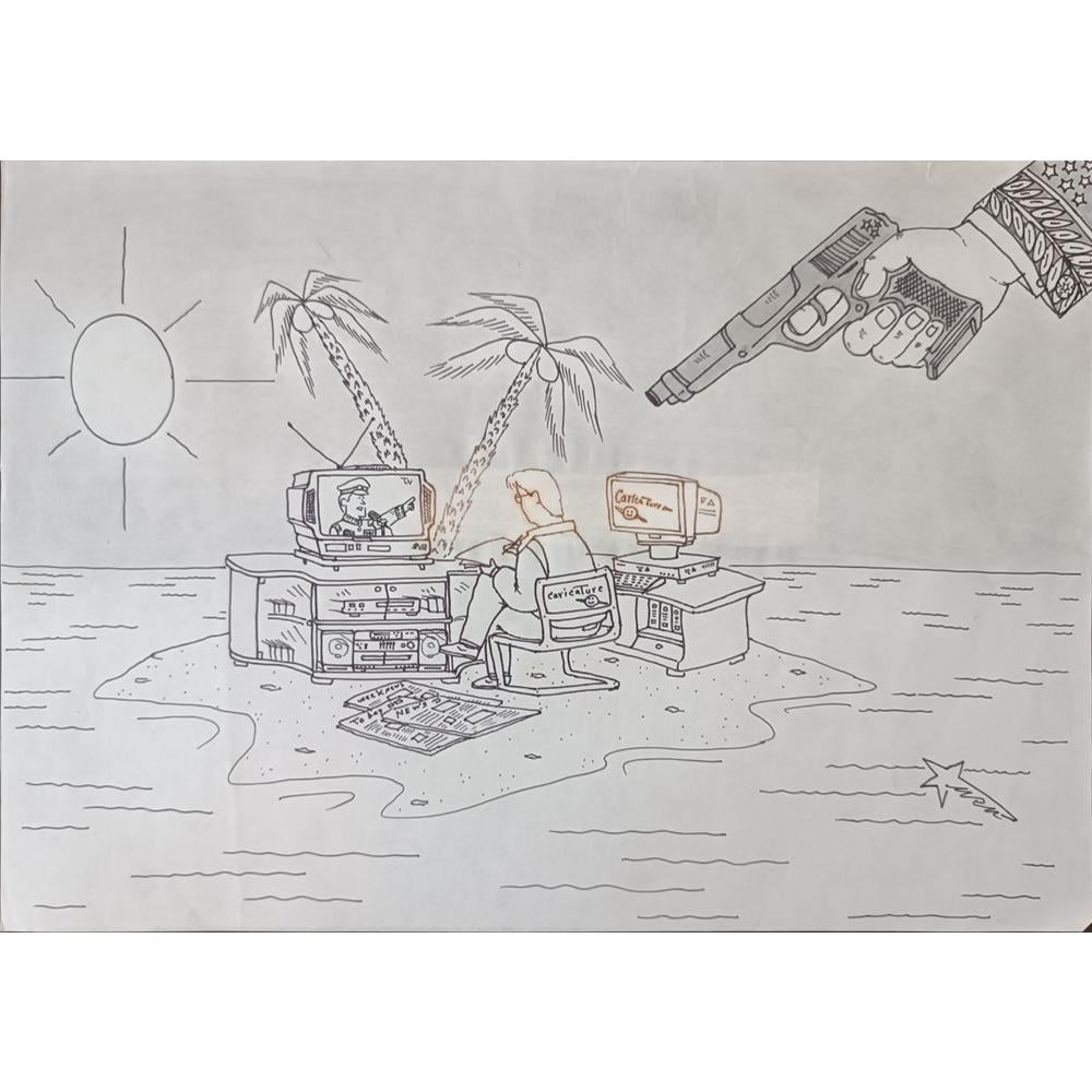 Mahmood Reza Mohammad Poor 29x21cm Orijinal Karikatür BOD01980