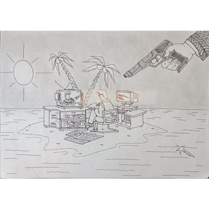 Mahmood Reza Mohammad Poor 29x21cm Orijinal Karikatür BOD01980