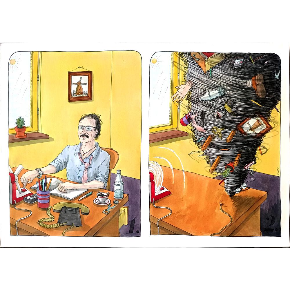 Ivan Kovacik 43x30cm Orijinal Karikatür BOD01997