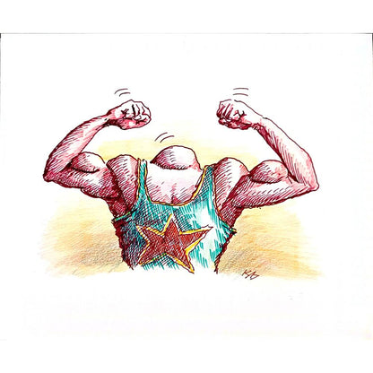 Serik Kulmeshkenov 22x18cm Orijinal Karikatür BOD02730