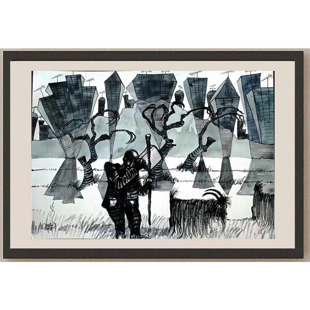 Asmail Bydavelay 29x21cm Orijinal Karikatür BOD03286