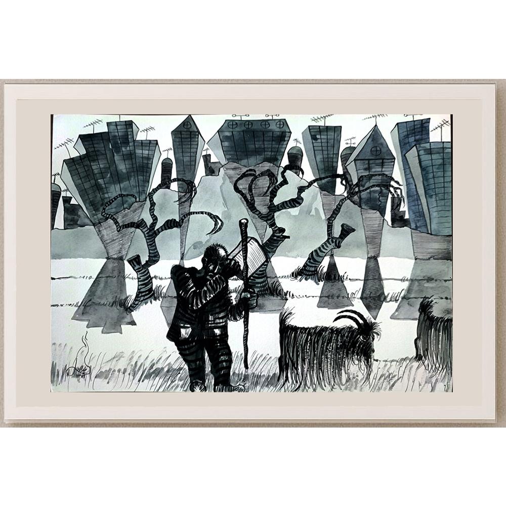 Asmail Bydavelay 29x21cm Orijinal Karikatür BOD03286