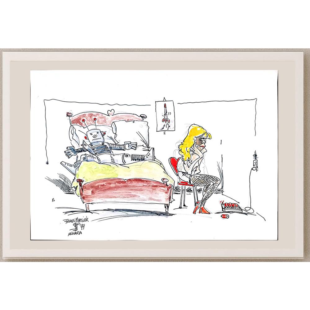 Frans Mensink 50x35cm Orijinal Karikatür BOD03511