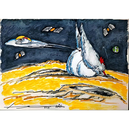 Willem Henkes 50x35cm Orijinal Karikatür BOD03518