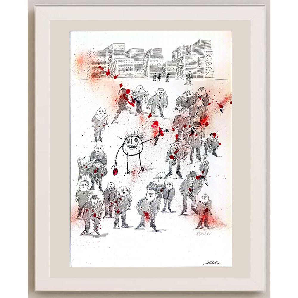 Kolibri Bei Blattman 43x30cm Orijinal Karikatür BOD03589