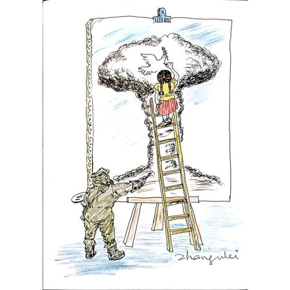 Zhang Wei 29x21cm Orijinal Karikatür BOD03675