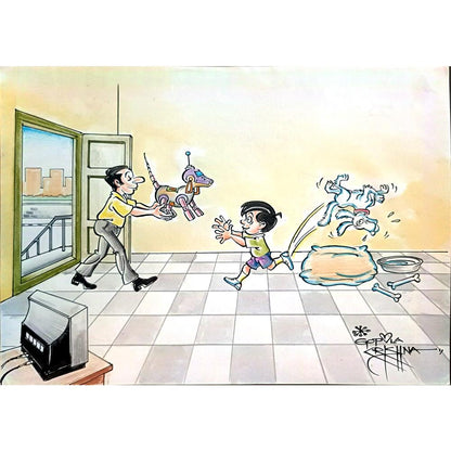 Vendra Gopalaksrishna 29x21cm Orijinal Karikatür BOD03849