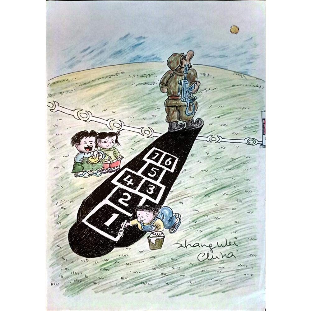 Zhang Wei 29x21cm Orijinal Karikatür BOD03864