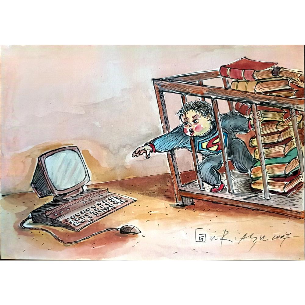 Gheorghita Ghinea Uriasu 29x21cm Orijinal Karikatür BOD04019