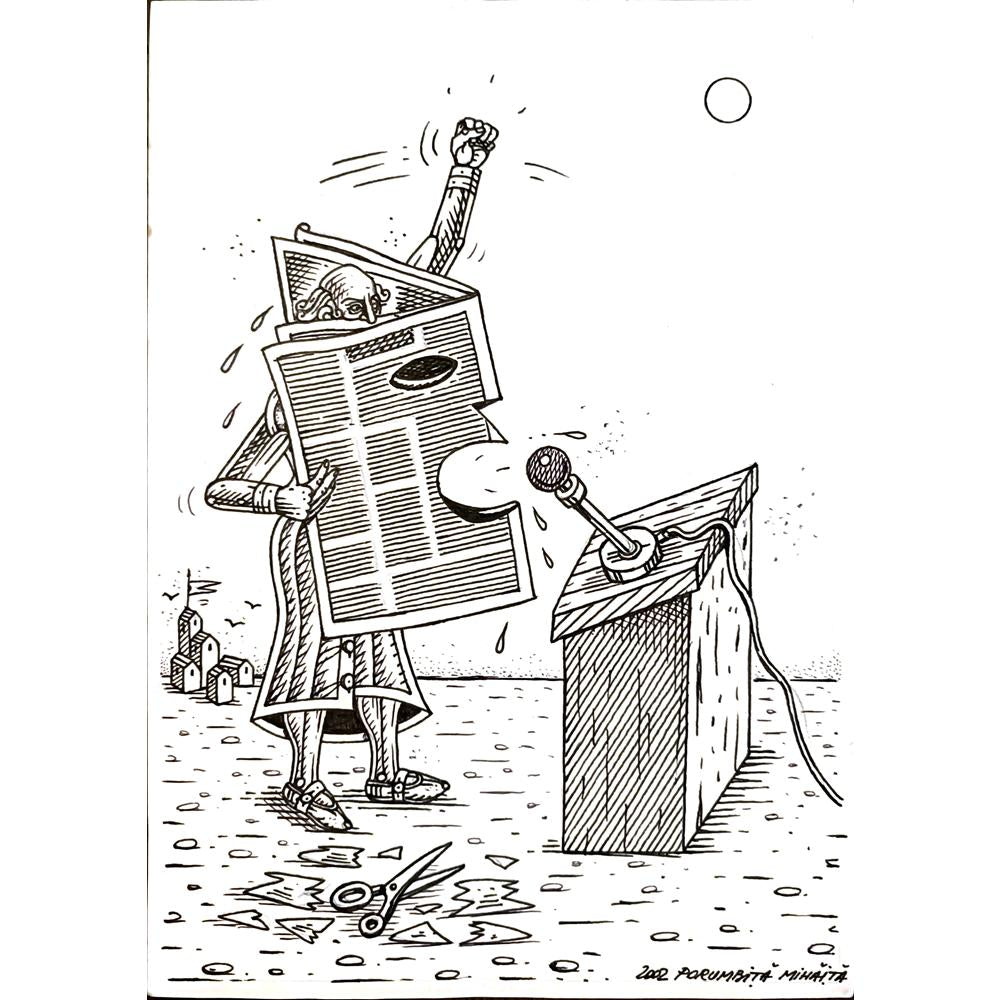 Porumbita Mihaita 29x21cm Orijinal Karikatür BOD04990