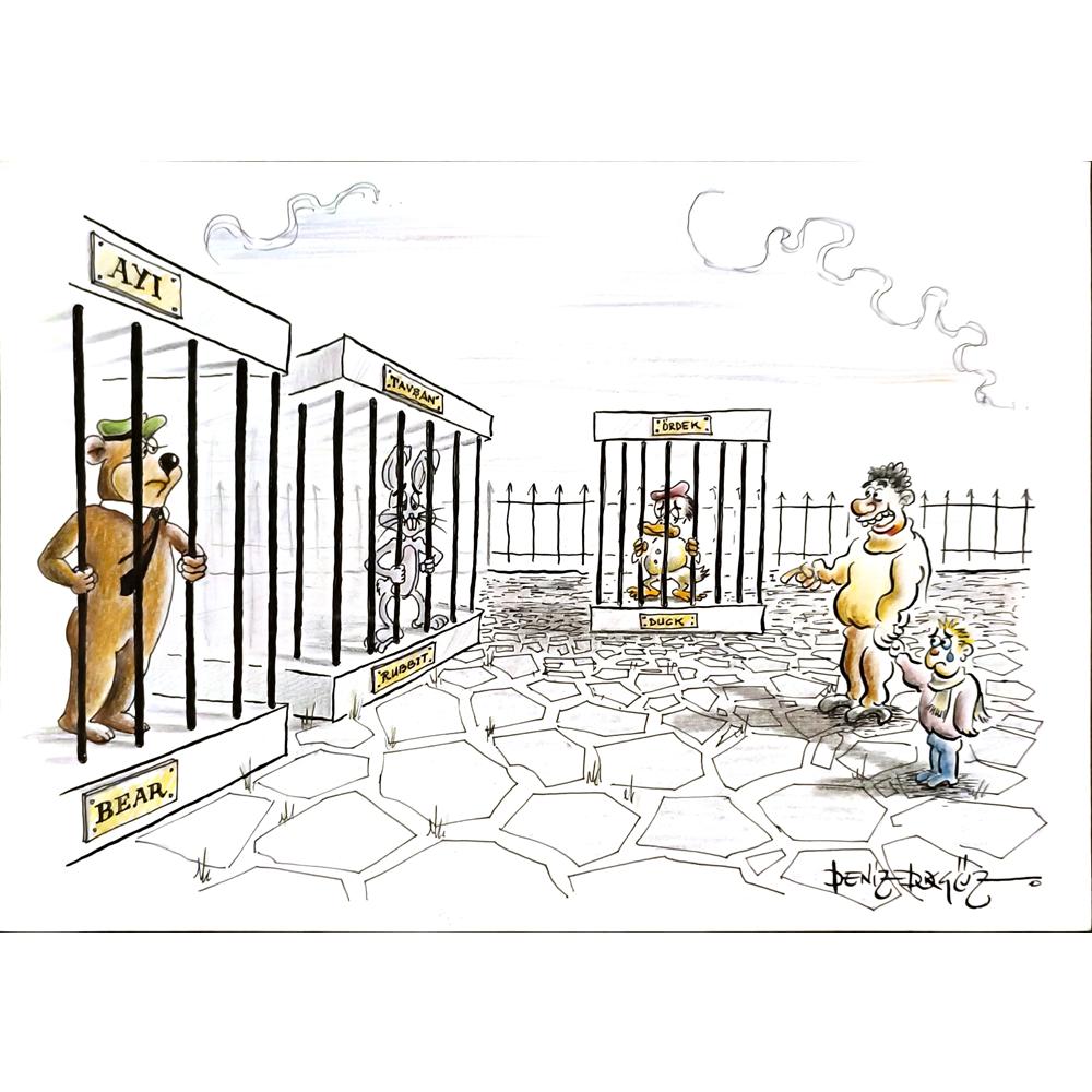 Deniz Dokgöz 29x21cm Orijinal Karikatür BOD5006