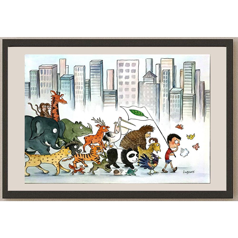 Liang Junqi 29x21cm Orijinal Karikatür BOD05149