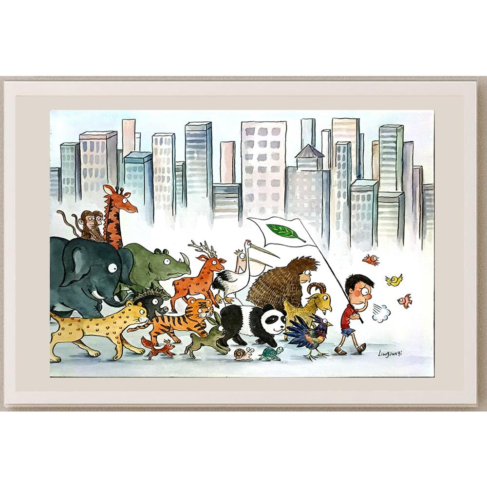 Liang Junqi 29x21cm Orijinal Karikatür BOD05149