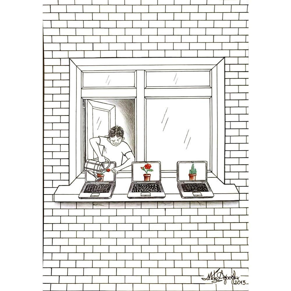 Mete Ağaoğlu 35x25cm Orijinal Karikatür BOD05303