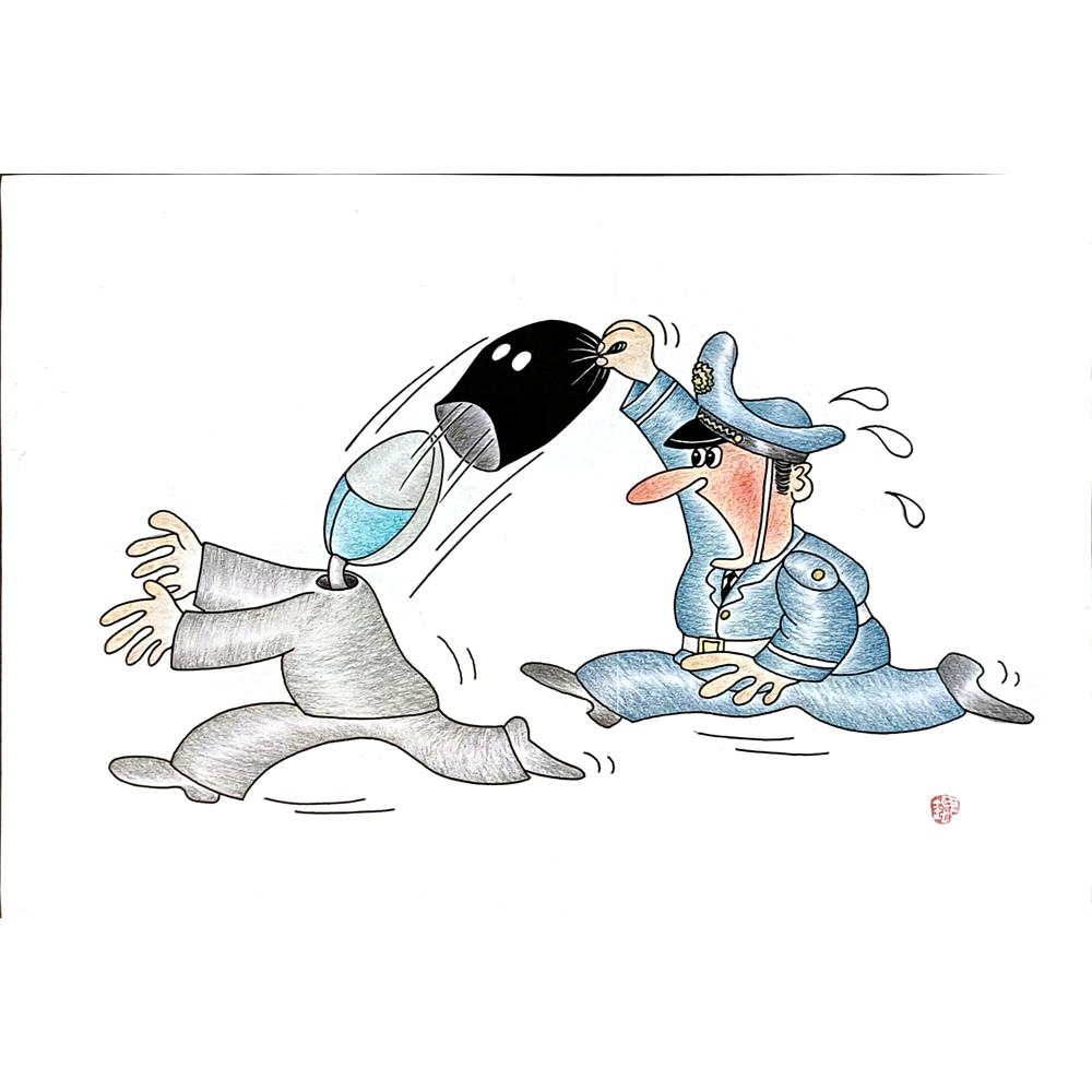 Huang Kun 29x21cm Orijinal Karikatür BOD05455