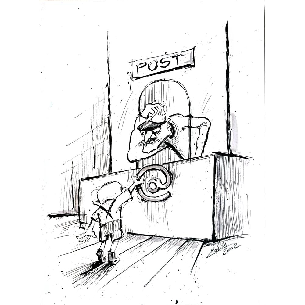 Edik Boghosian Korakaki 28x27cm Orijinal Karikatür BOD05465