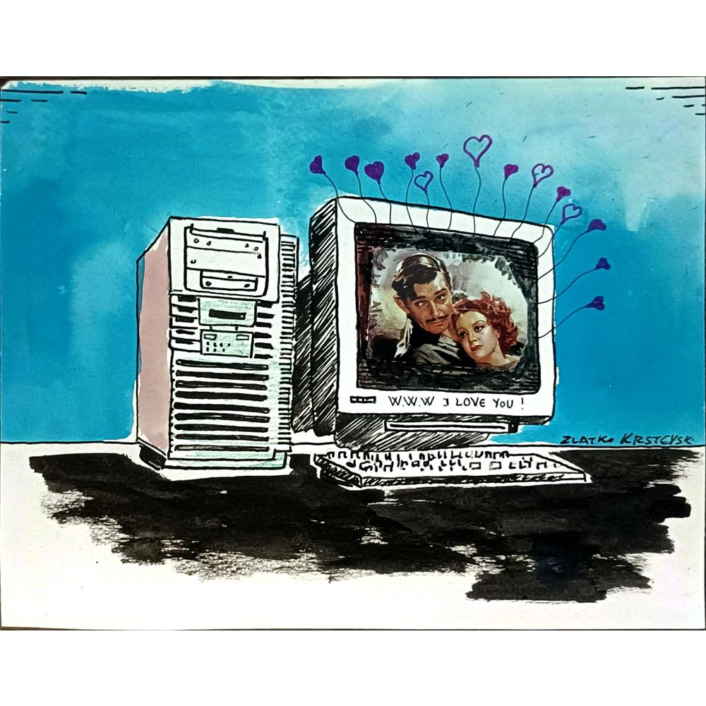 Zlatko Krstevski 20x16cm Orijinal Karikatür BOD05575