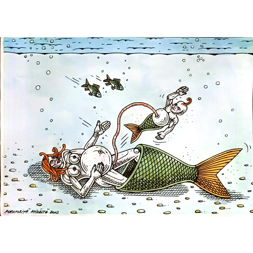 Porumbita Mihaita 29x21cm Orijinal Karikatür BOD06245