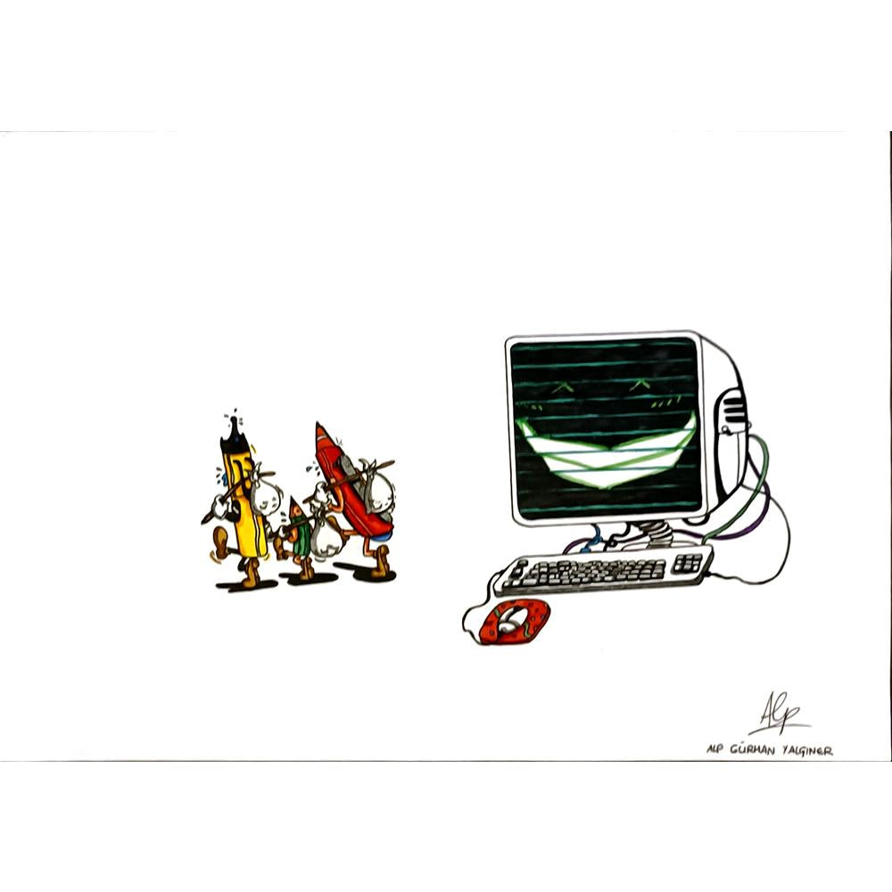 Alp Gürhan Yalçıner 29x21cm Orijinal Karikatür BOD06664