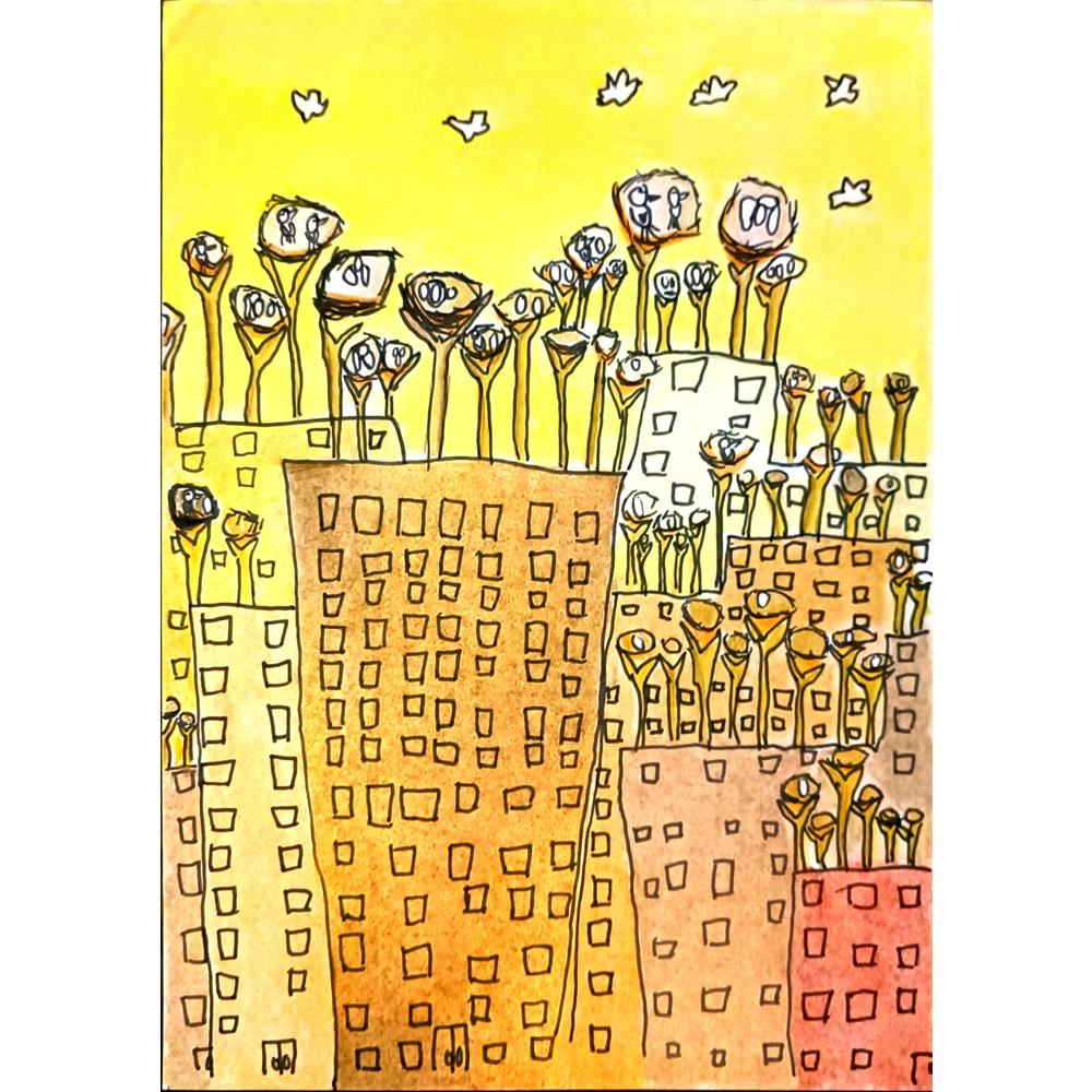 Wang Tiandan 29x21cm Orijinal Karikatür BOD06811