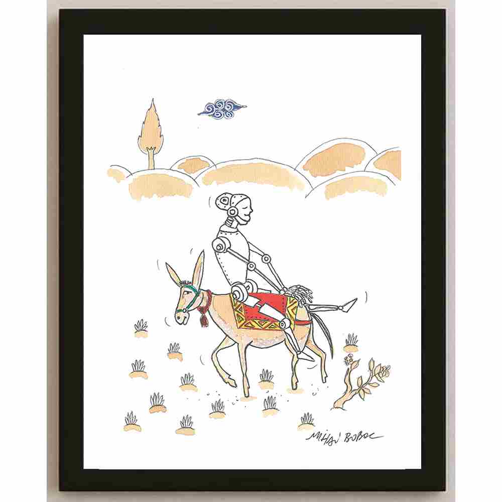 Mihai Gabriel Boboc HodjA.I. Kişiye Özel Sertifikalı Sınırlı Fine Art Karikatür Baskı CAD00004