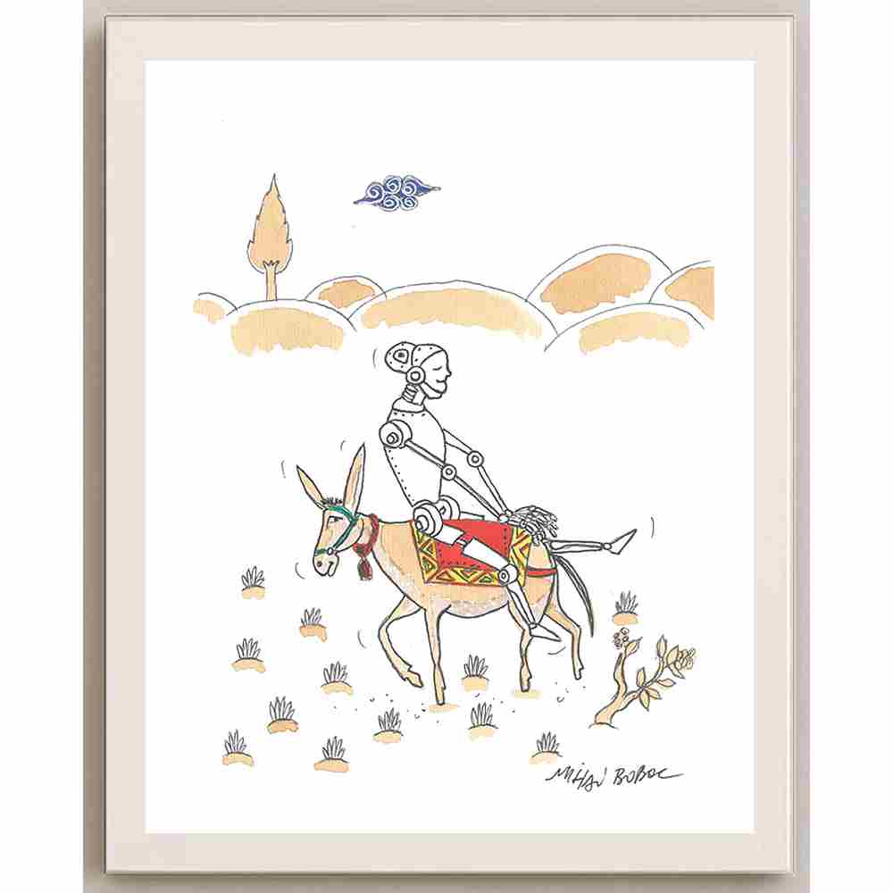 Mihai Gabriel Boboc HodjA.I. Kişiye Özel Sertifikalı Sınırlı Fine Art Karikatür Baskı CAD00004