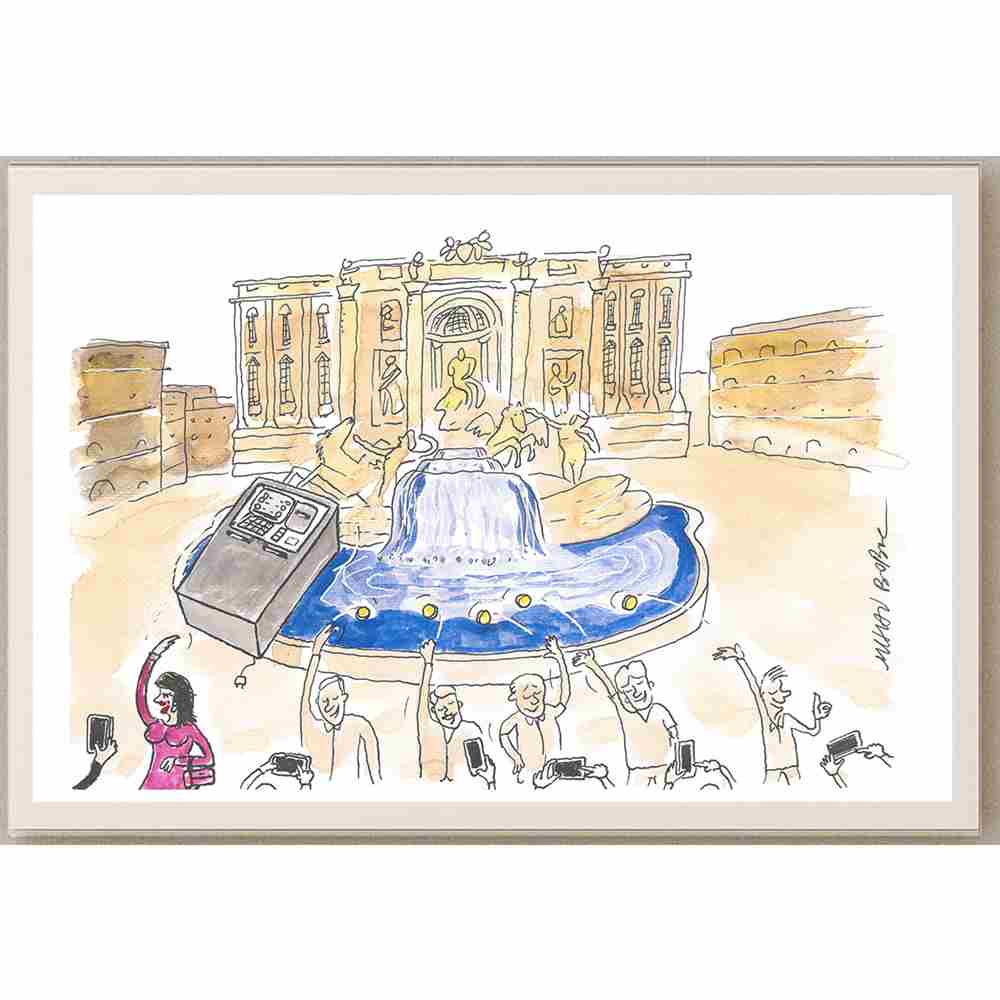 Mihai Gabriel Boboc Fontana Di Trevi Kişiye Özel Sertifikalı Sınırlı Fine Art Karikatür Baskı CAD00006