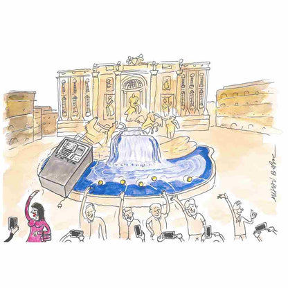 Mihai Gabriel Boboc Fontana Di Trevi Kişiye Özel Sertifikalı Sınırlı Fine Art Karikatür Baskı CAD00006