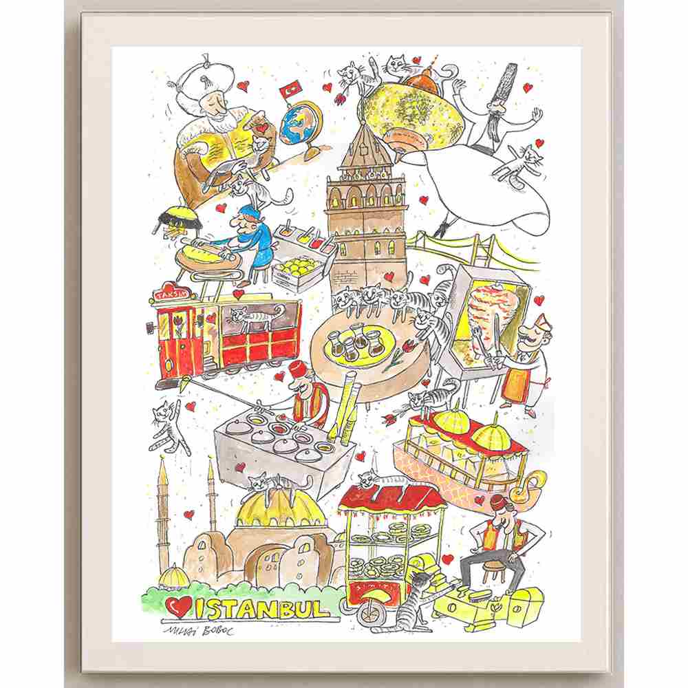 Mihai Gabriel Boboc Istanbul Kişiye Özel Sertifikalı Sınırlı Fine Art Karikatür Baskı CAD00008