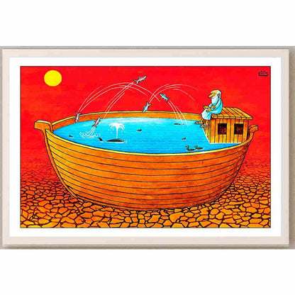 Eshonkulov Maxmudjon Global Warming Kişiye Özel Sertifikalı Sınırlı Fine Art Karikatür Baskı CAD00011