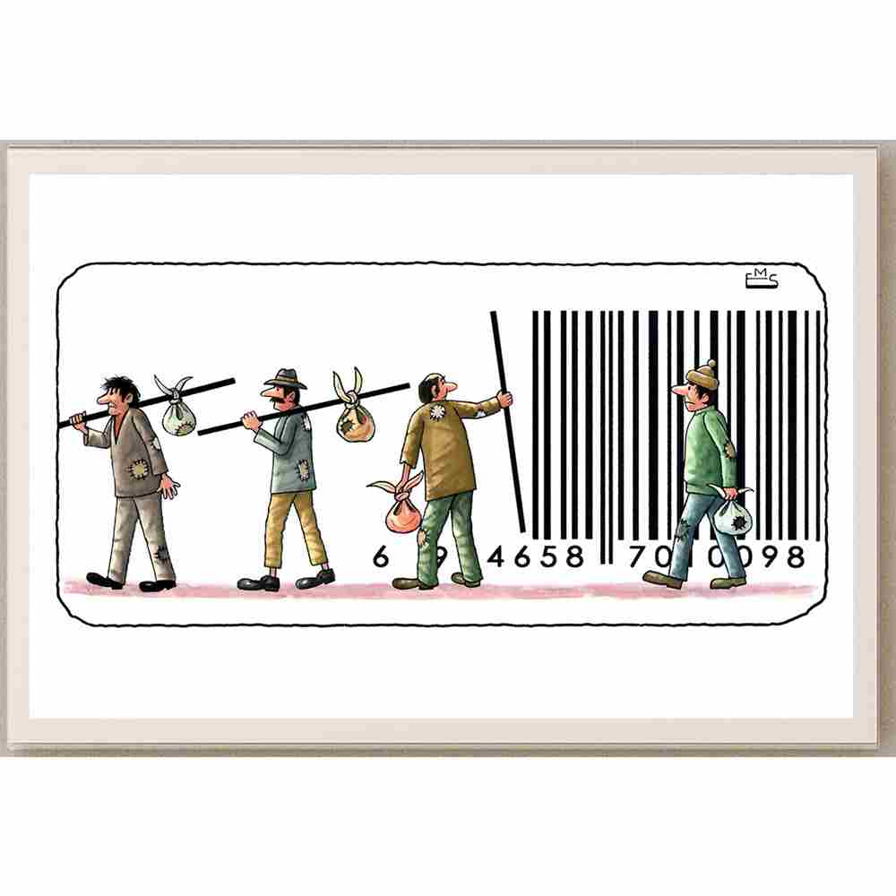 Eshonkulov Maxmudjon Barcode Kişiye Özel Sertifikalı Sınırlı Fine Art Karikatür Baskı CAD00013