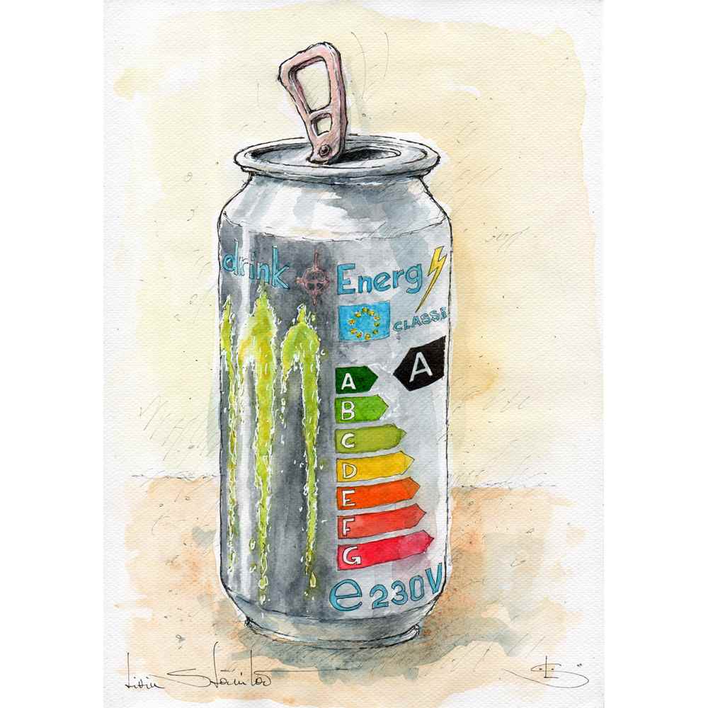 Liviu Stanila Energy Drink Kişiye Özel Sertifikalı Sınırlı Fine Art Karikatür Baskı CAD00049
