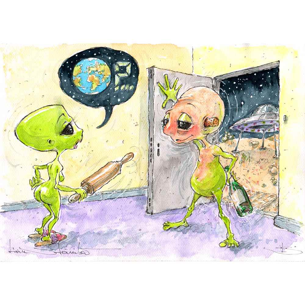 Liviu Stanila Wine Space Kişiye Özel Sertifikalı Sınırlı Fine Art Karikatür Baskı CAD00053