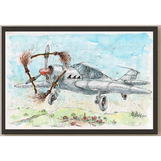 Liviu Stanila Witch Plane Kişiye Özel Sertifikalı Sınırlı Fine Art Karikatür Baskı CAD00055