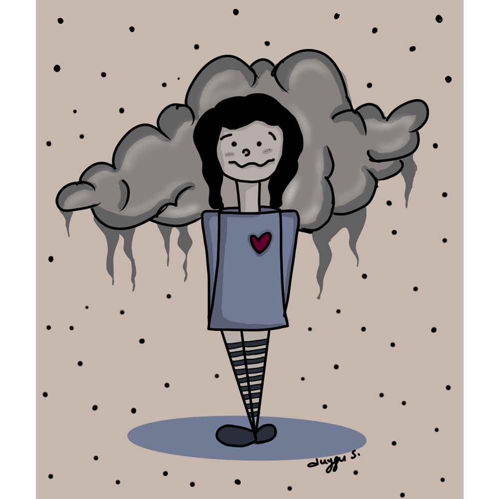 Duygu Sönmez Hayat Bazen Üzgün Kişiye Özel Sertifikalı Sınırlı Fine Art Karikatür Baskı CAD00057