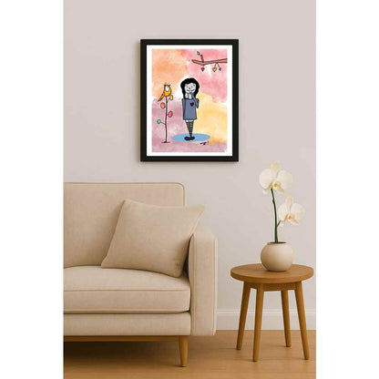 Duygu Sönmez Hayat Bazen Mutlu Kişiye Özel Sertifikalı Sınırlı Fine Art Karikatür Baskı CAD00058