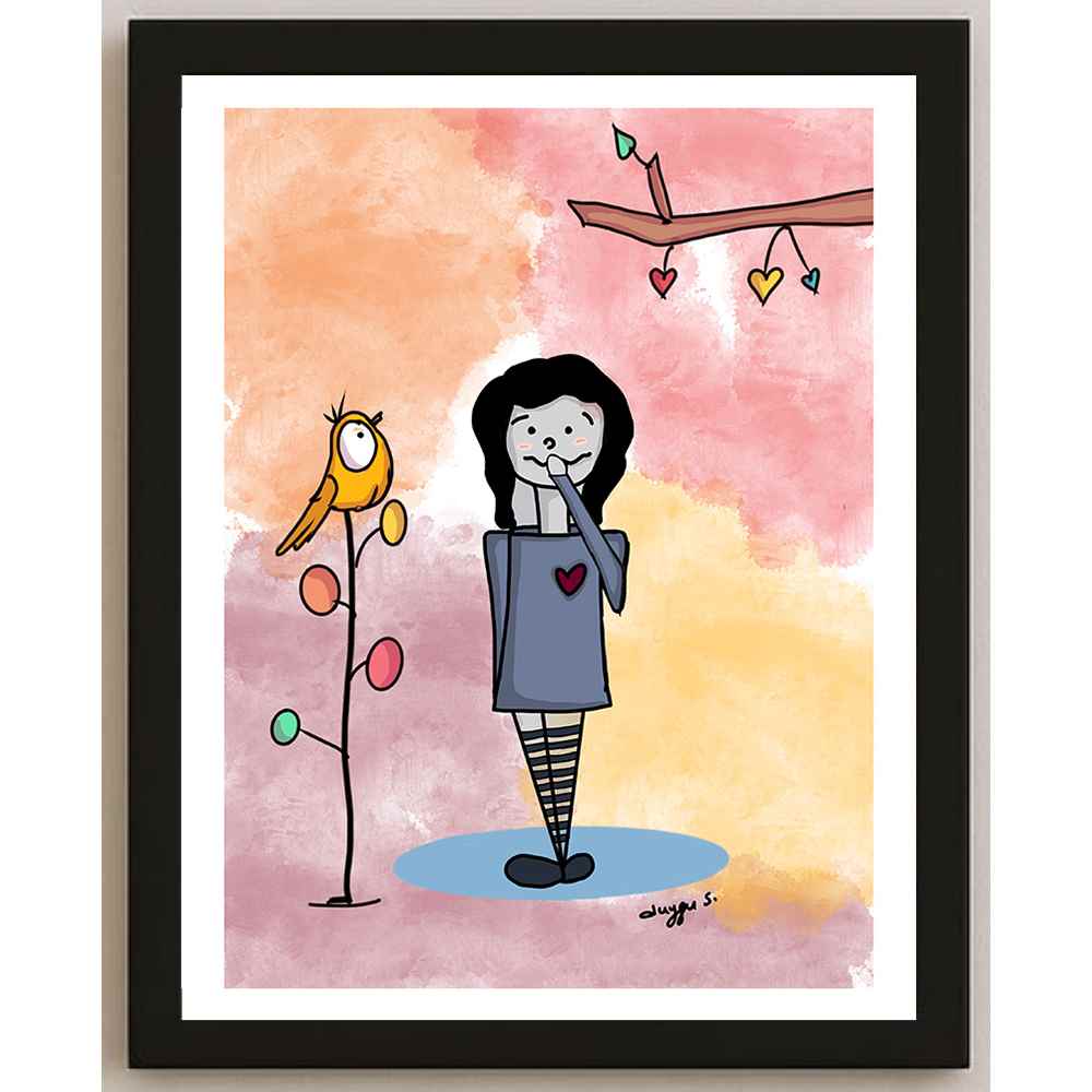 Duygu Sönmez Hayat Bazen Mutlu Kişiye Özel Sertifikalı Sınırlı Fine Art Karikatür Baskı CAD00058