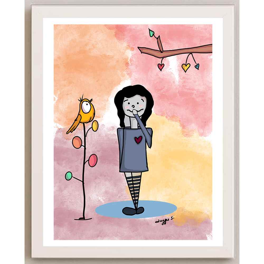 Duygu Sönmez Hayat Bazen Mutlu Kişiye Özel Sertifikalı Sınırlı Fine Art Karikatür Baskı CAD00058