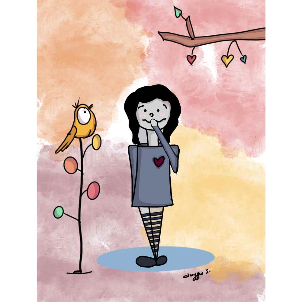 Duygu Sönmez Hayat Bazen Mutlu Kişiye Özel Sertifikalı Sınırlı Fine Art Karikatür Baskı CAD00058