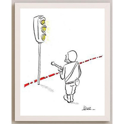 İzel Rozental Trafik lambasi Kişiye Özel Sertifikalı Sınırlı Fine Art Karikatür Baskı CAD00068